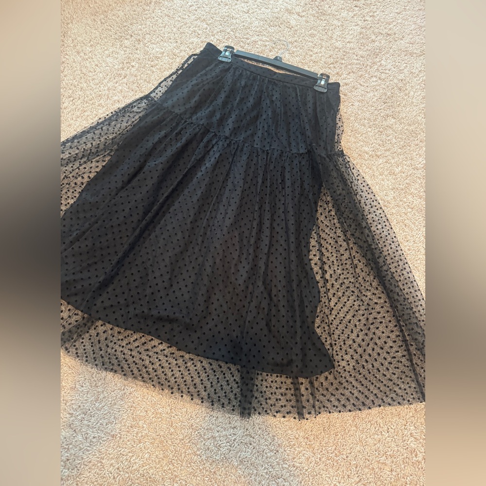 H&M Black Polka Dot Mesh Tulle A-Line Knee Length Midi Skirt Size 8